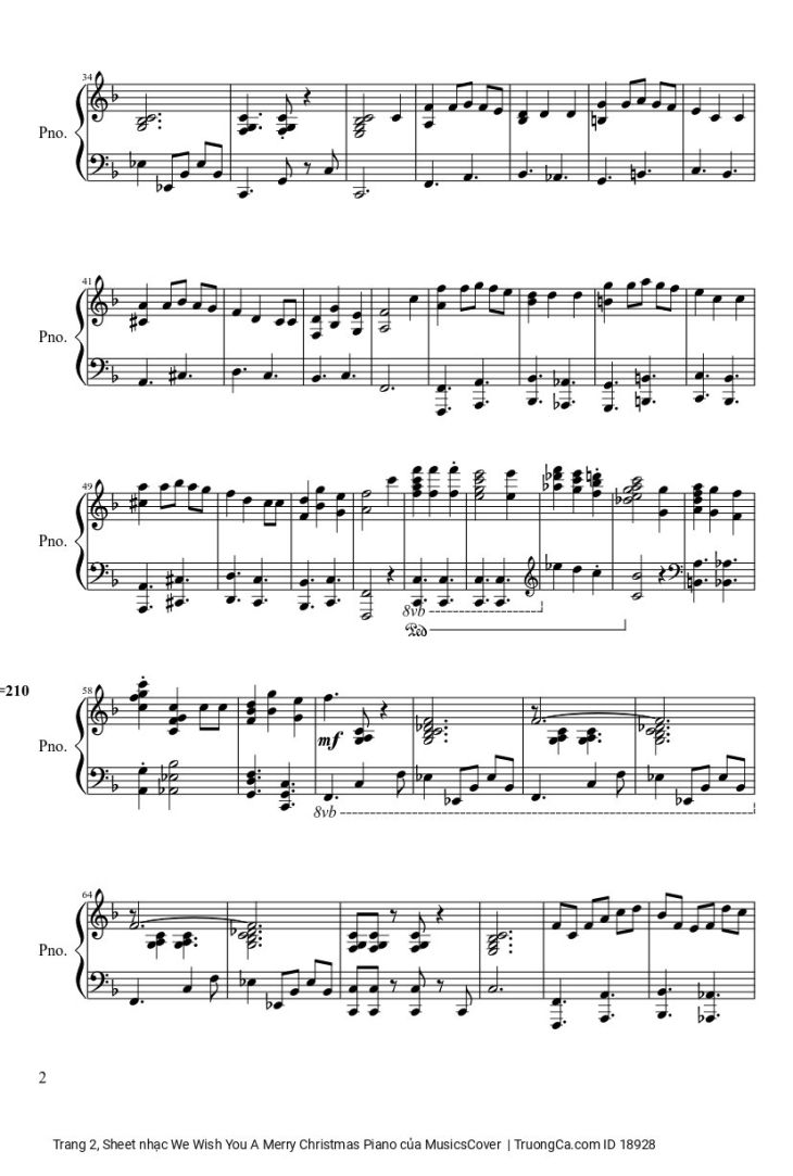 Page 2 of the piano sheet music PDF – We Wish You A Merry Christmas Piano sheet by MusicsCover
