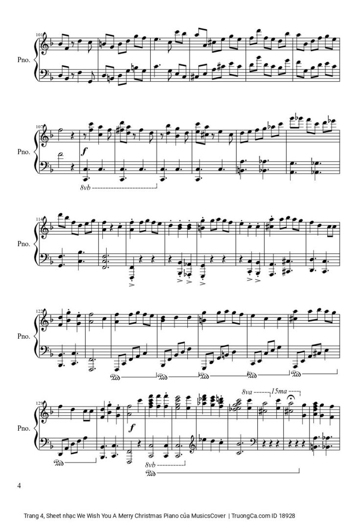 Page 4 of the piano sheet music PDF – We Wish You A Merry Christmas Piano sheet by MusicsCover