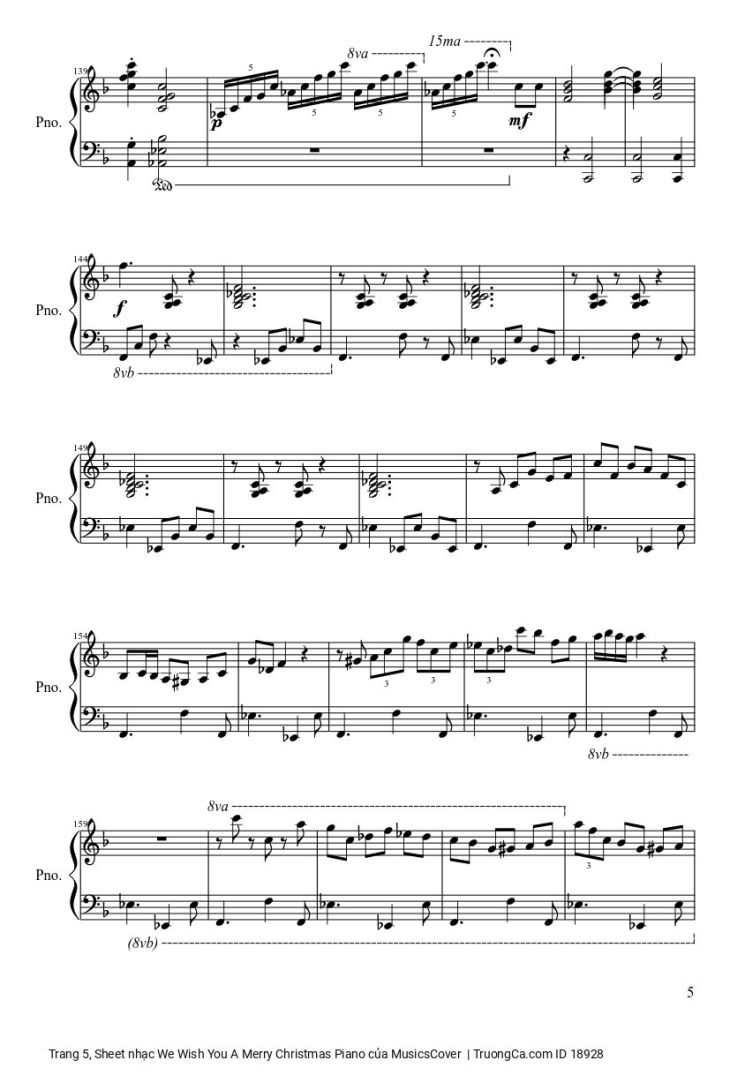 Page 5 of the piano sheet music PDF – We Wish You A Merry Christmas Piano sheet by MusicsCover
