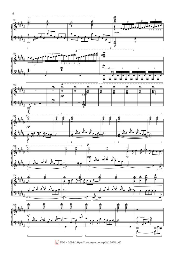Page 6 of the piano sheet music PDF – Radwimps Sparkle Piano by Original Artist: RADWIMPS Arranged by Animenz 