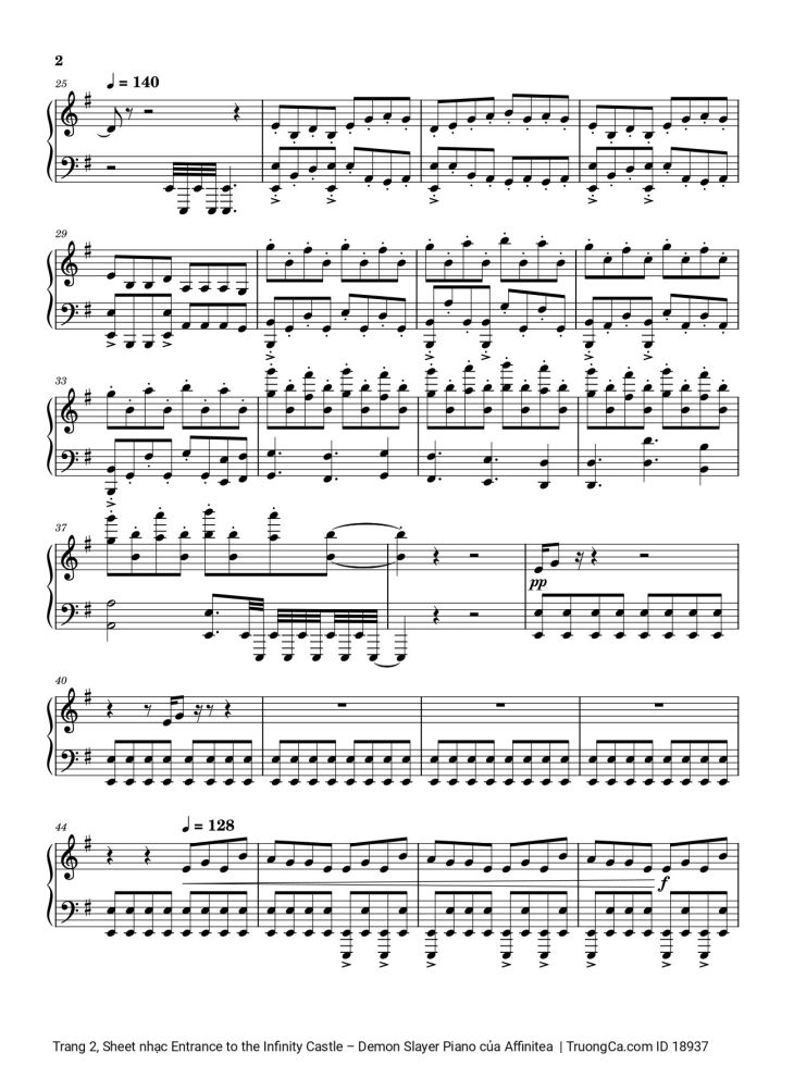 Page 2 of the piano sheet music PDF – Entrance to the Infinity Castle - Demon Slayer Piano by Affinitea