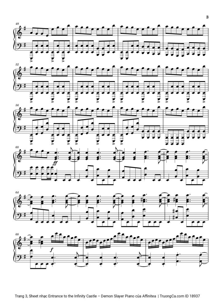 Page 3 of the piano sheet music PDF – Entrance to the Infinity Castle - Demon Slayer Piano by Affinitea