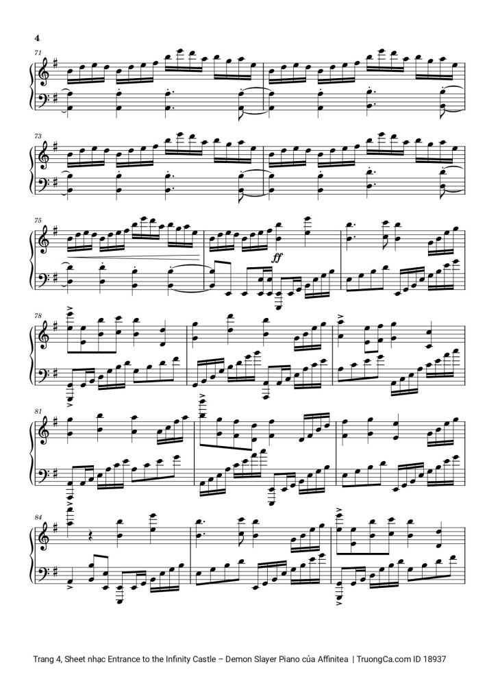 Page 4 of the piano sheet music PDF – Entrance to the Infinity Castle - Demon Slayer Piano by Affinitea