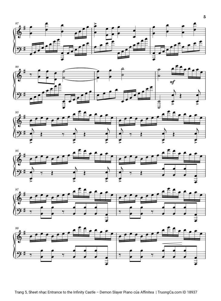 Page 5 of the piano sheet music PDF – Entrance to the Infinity Castle - Demon Slayer Piano by Affinitea