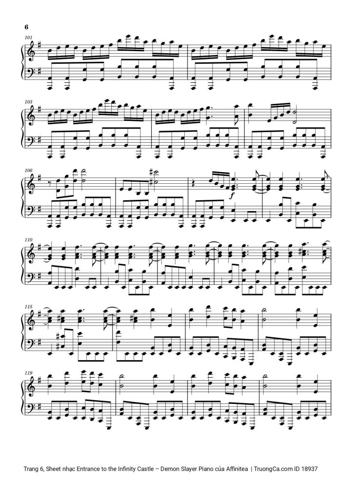 Page 6 of the piano sheet music PDF – Entrance to the Infinity Castle - Demon Slayer Piano by Affinitea