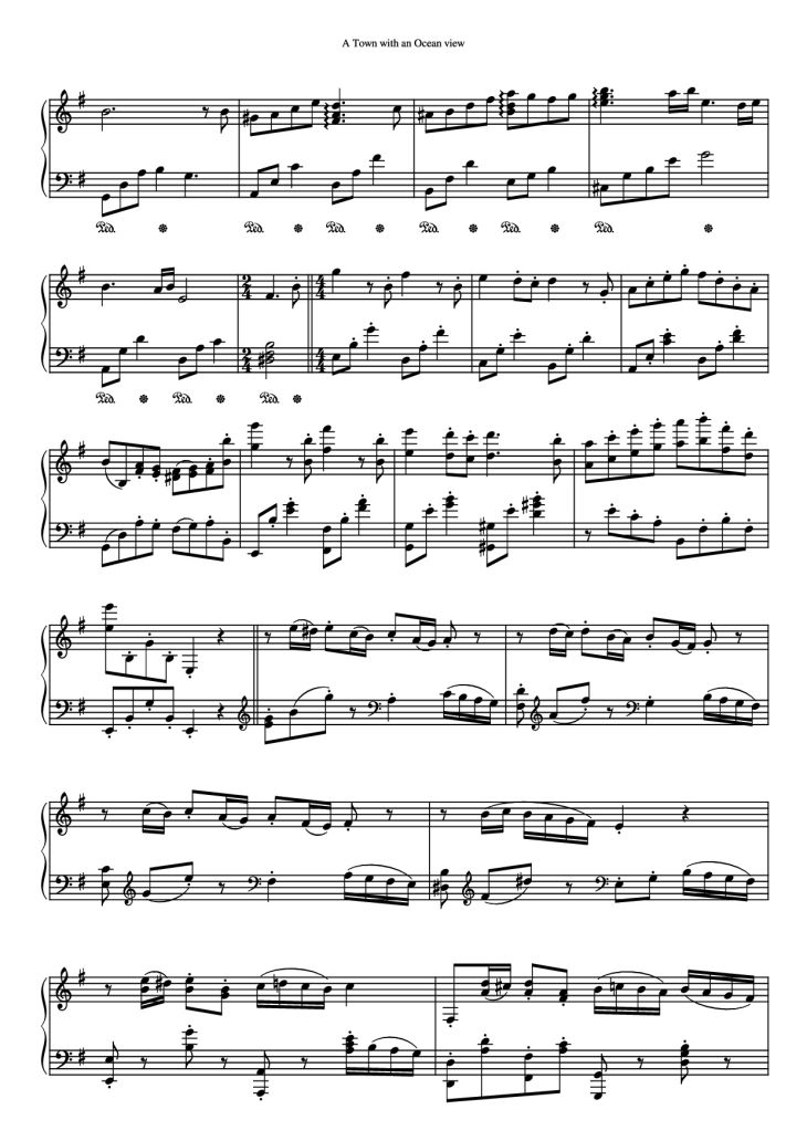 Page 2 of the piano sheet music PDF Piano – A town with an ocean view Sheet Piano by Joe Hisaishi