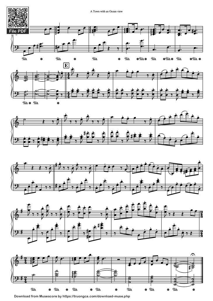 Page 5 of the piano sheet music PDF Piano – A town with an ocean view Sheet Piano by Joe Hisaishi