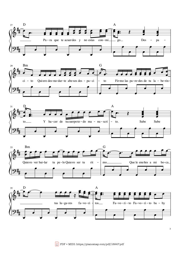 Page 3 of the piano sheet music PDF Piano – Despacito Piano Sheet by Luis Fonsi ft. Daddy Yankee