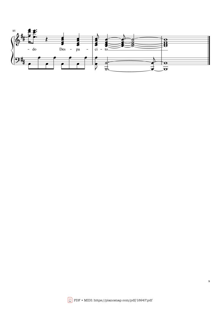 Page 9 of the piano sheet music PDF Piano – Despacito Piano Sheet by Luis Fonsi ft. Daddy Yankee