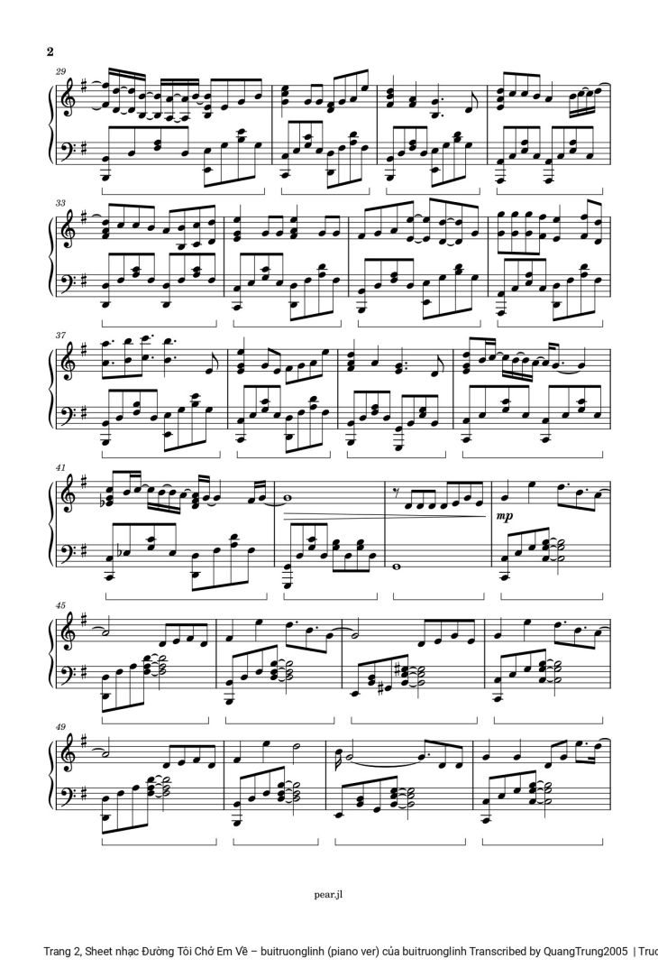 Page 2 of the piano sheet music PDF – Đường Tôi Chở Em Về sheet Piano by Buitruonglinh
