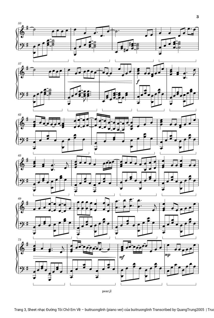 Page 3 of the piano sheet music PDF – Đường Tôi Chở Em Về sheet Piano by Buitruonglinh