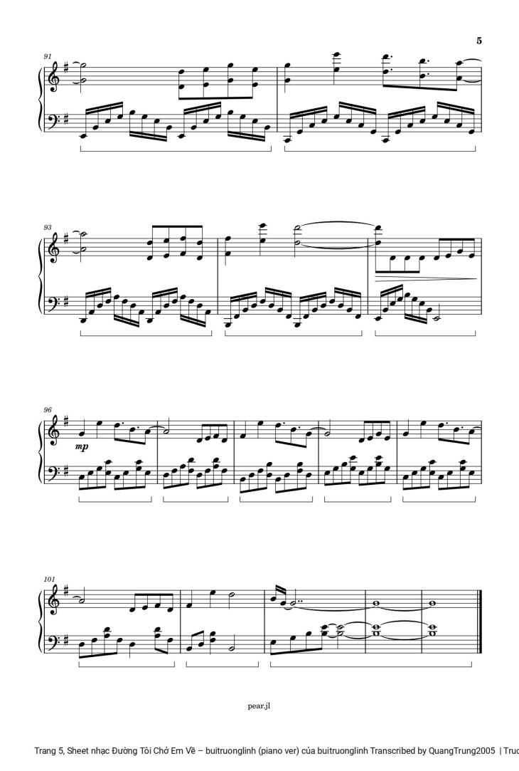 Page 5 of the piano sheet music PDF – Đường Tôi Chở Em Về sheet Piano by Buitruonglinh