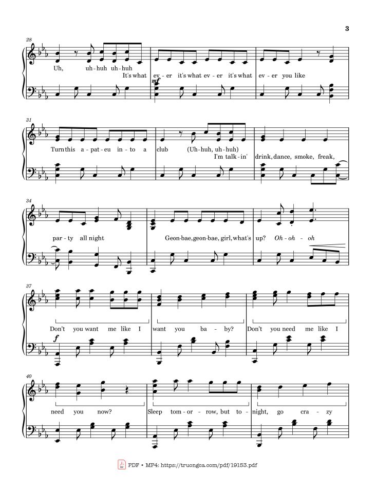 Page 3 of the piano sheet music PDF – APT Rosé Sheet Piano by ROSÉ
