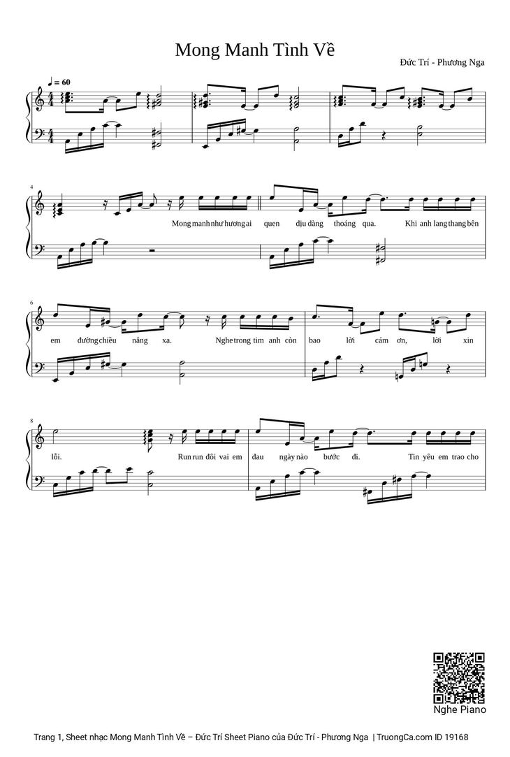 Page 1 of the piano sheet music PDF – Mong Manh Tình Về Sheet Piano by Đức Trí