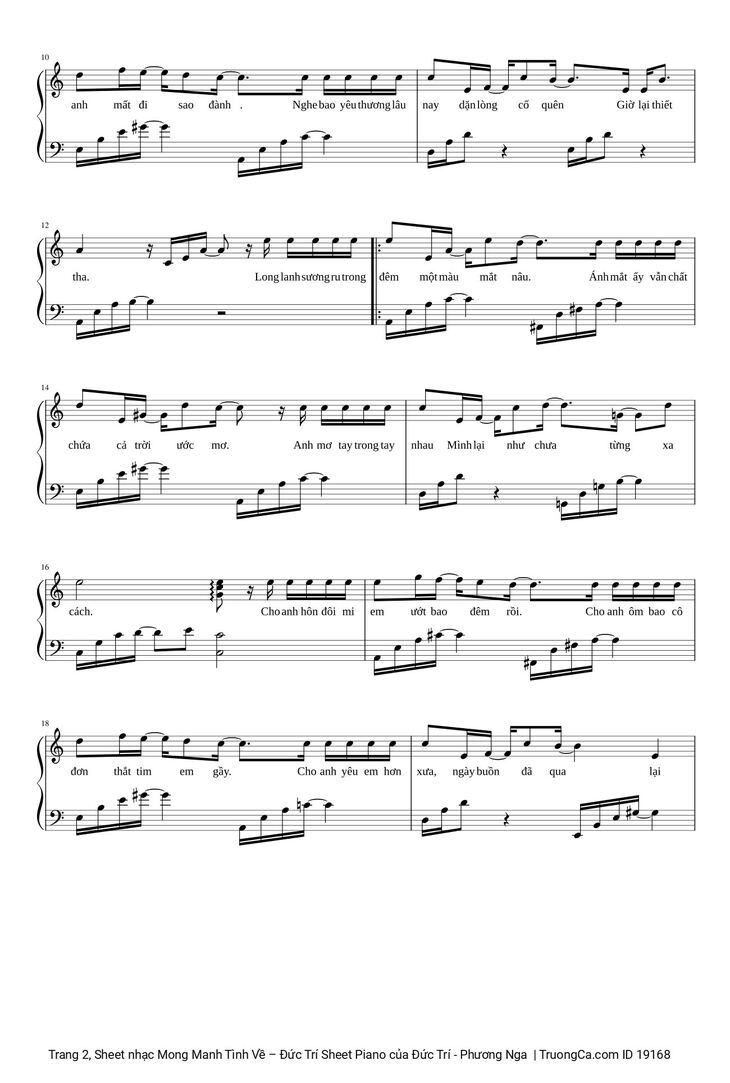 Page 2 of the piano sheet music PDF – Mong Manh Tình Về Sheet Piano by Đức Trí