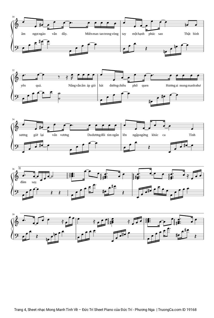 Page 4 of the piano sheet music PDF – Mong Manh Tình Về Sheet Piano by Đức Trí