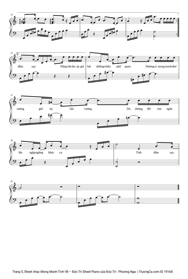 Page 5 of the piano sheet music PDF – Mong Manh Tình Về Sheet Piano by Đức Trí