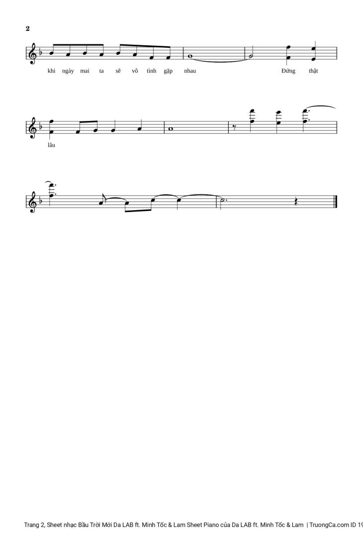 Page 2 of the piano sheet music PDF – Bầu Trời Mới by Da LAB