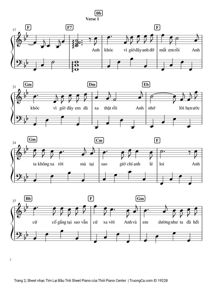 Page 2 of the piano sheet music PDF – Tìm Lại Bầu Trời Sheet Piano by Khắc Việt
