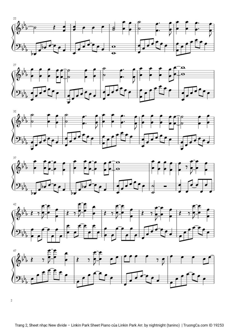 Page 2 of the piano sheet music PDF – New divide Sheet Piano by Linkin Park