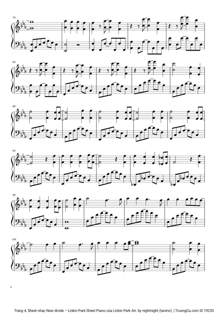 Page 4 of the piano sheet music PDF – New divide Sheet Piano by Linkin Park