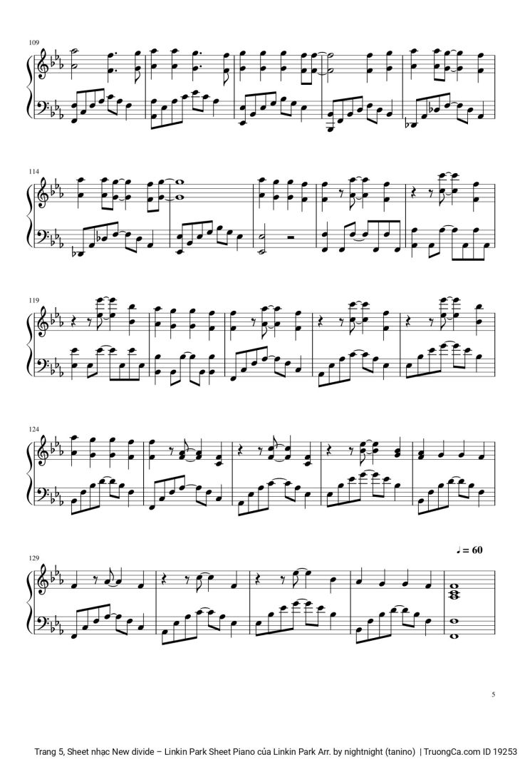 Page 5 of the piano sheet music PDF – New divide Sheet Piano by Linkin Park