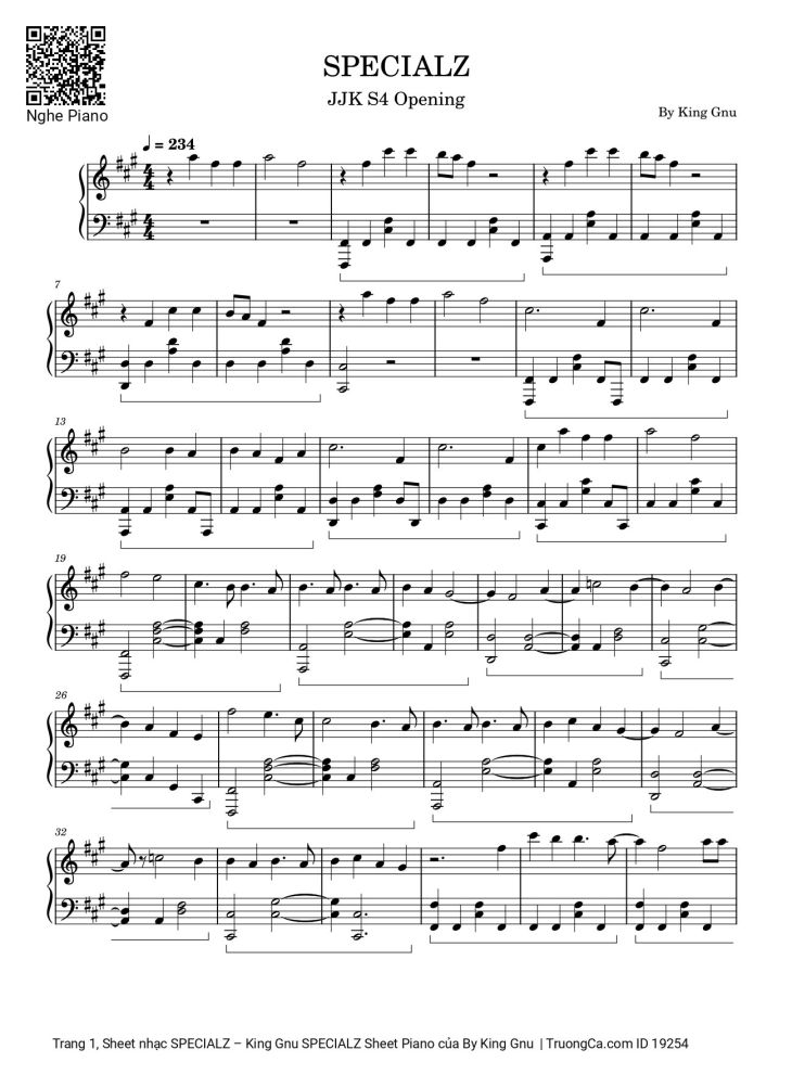 Page 1 of the piano sheet music PDF – Specialz Sheet Piano by King Gnu