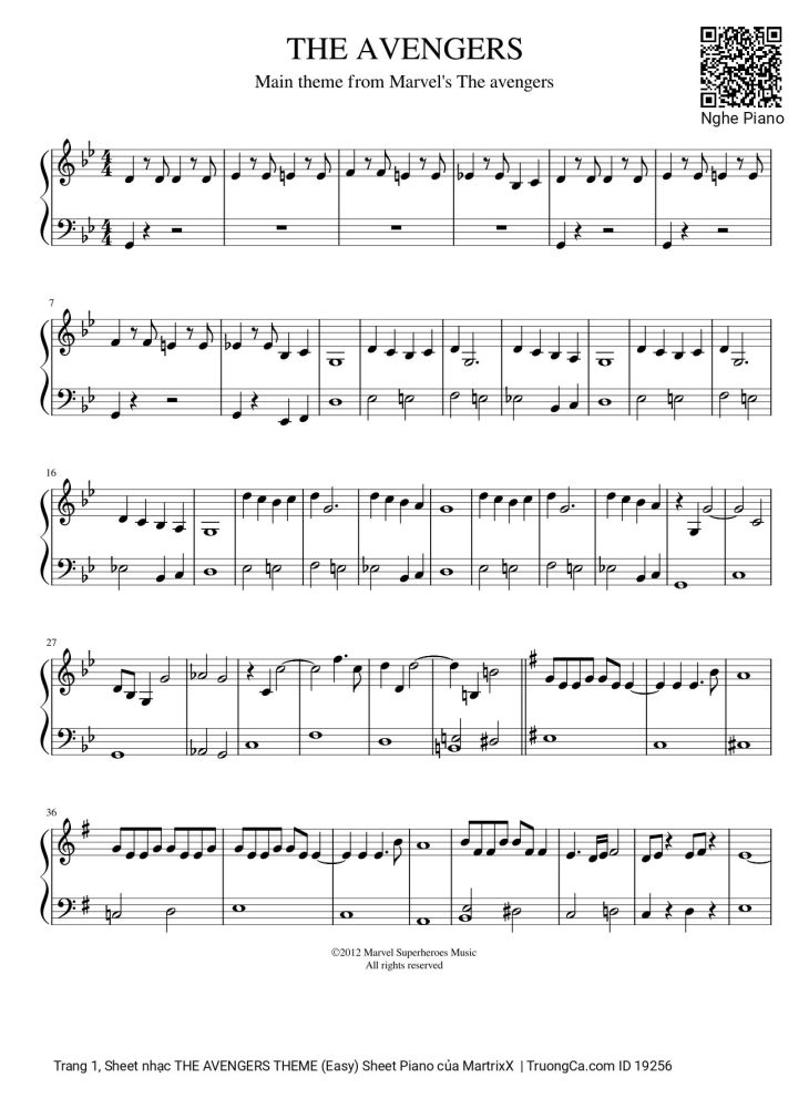 Page 1 of the piano sheet music PDF – The Avengers theme (Easy) Sheet Piano by MartrixX