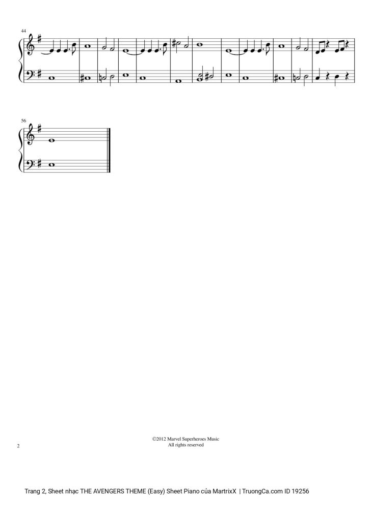 Page 2 of the piano sheet music PDF – The Avengers theme (Easy) Sheet Piano by MartrixX
