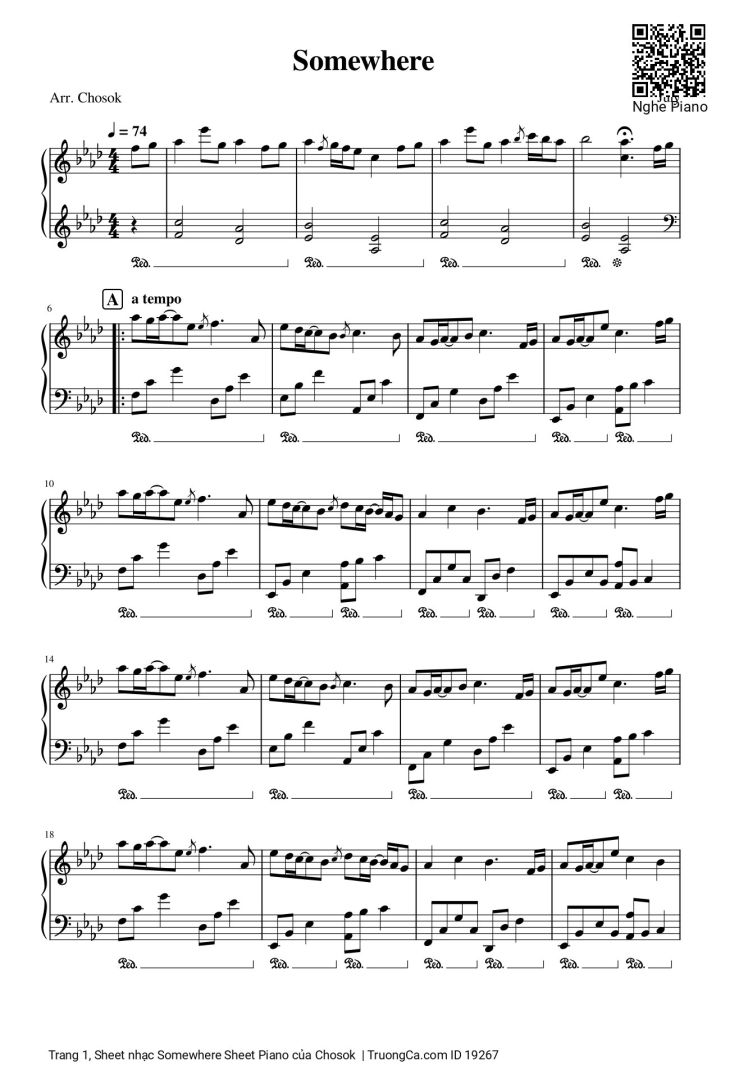 Page 1 of the piano sheet music PDF – Somewhere Sheet Piano by Chosok