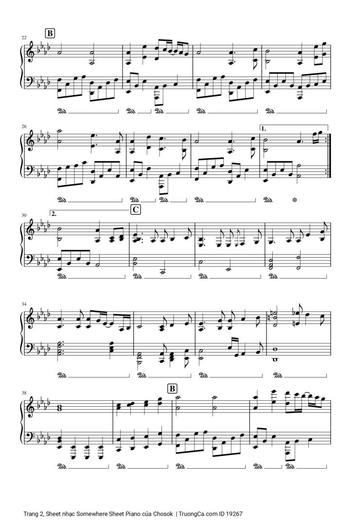 Page 2 of the piano sheet music PDF – Somewhere Sheet Piano by Chosok