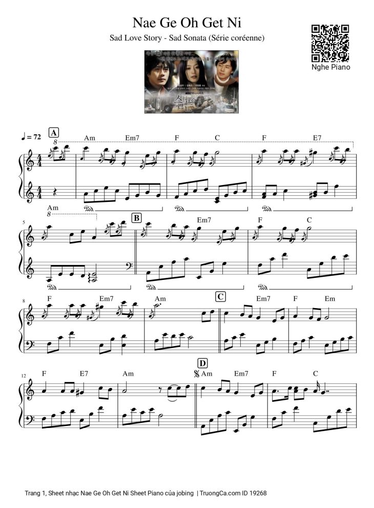 Page 1 of the piano sheet music PDF – Nae Ge Oh Get Ni Sheet Piano by Jobing