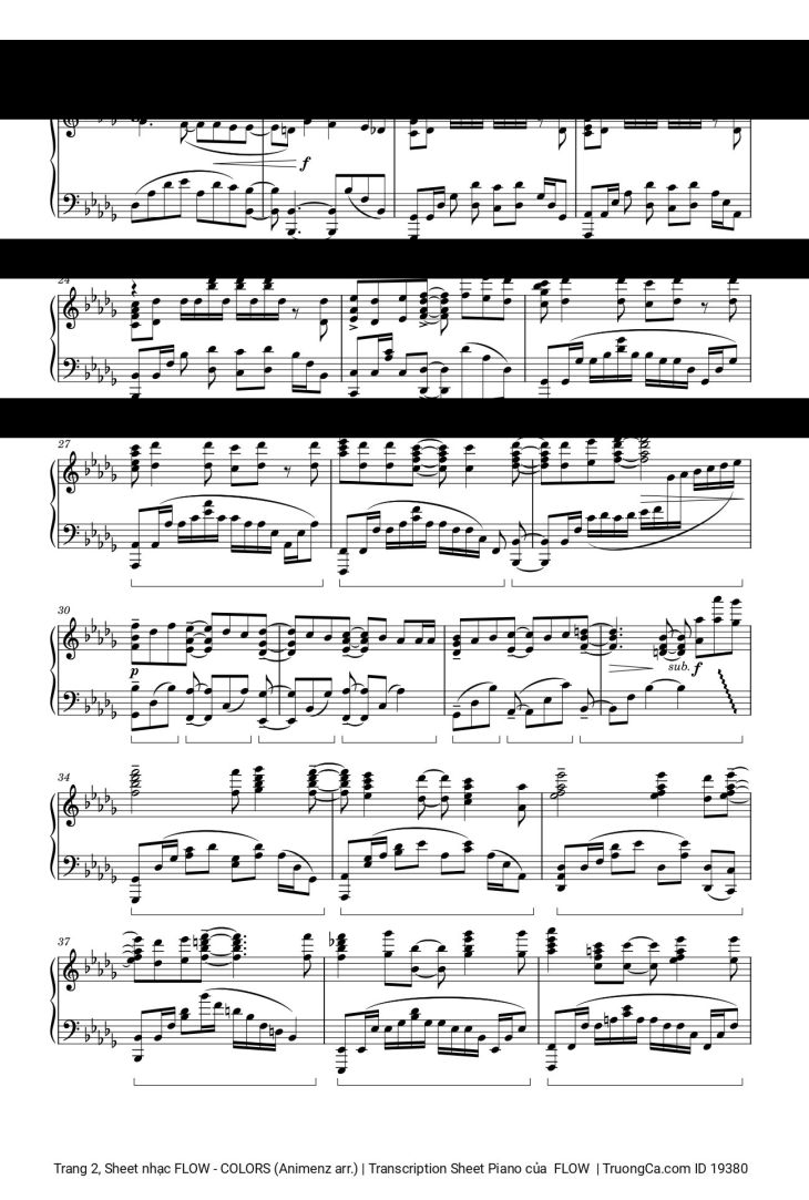 Page 2 of the piano sheet music PDF – FLOW - COLORS (Animenz arr.) | Transcription Sheet Piano by FLOW