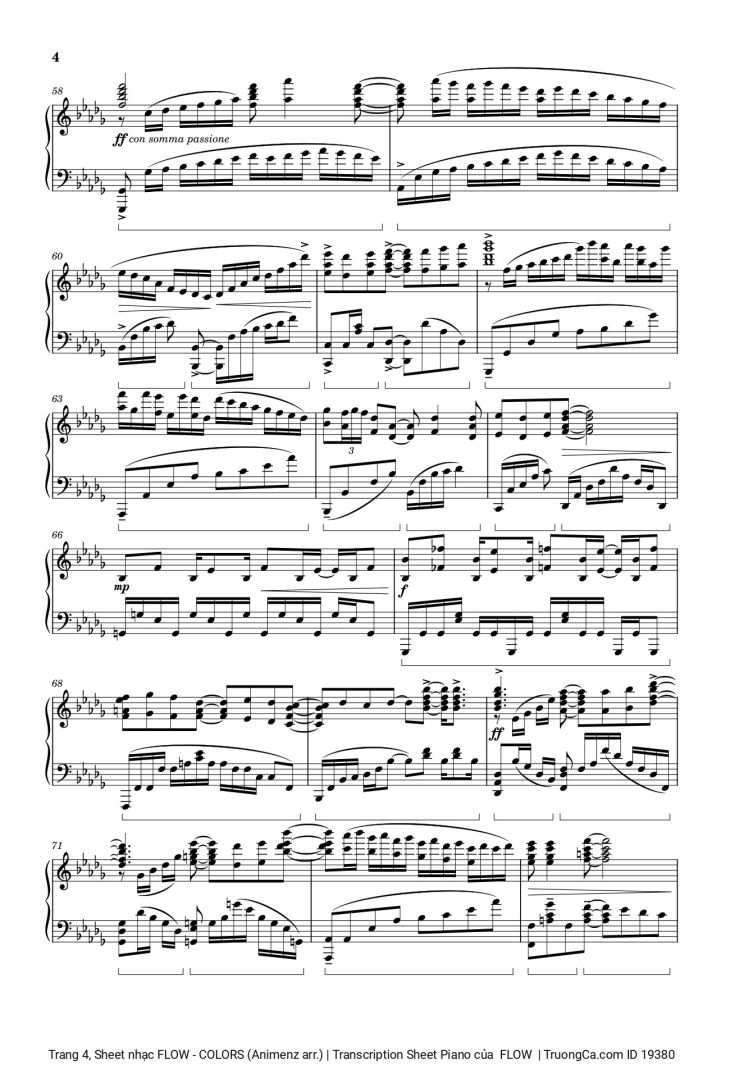 Page 4 of the piano sheet music PDF – FLOW - COLORS (Animenz arr.) | Transcription Sheet Piano by FLOW