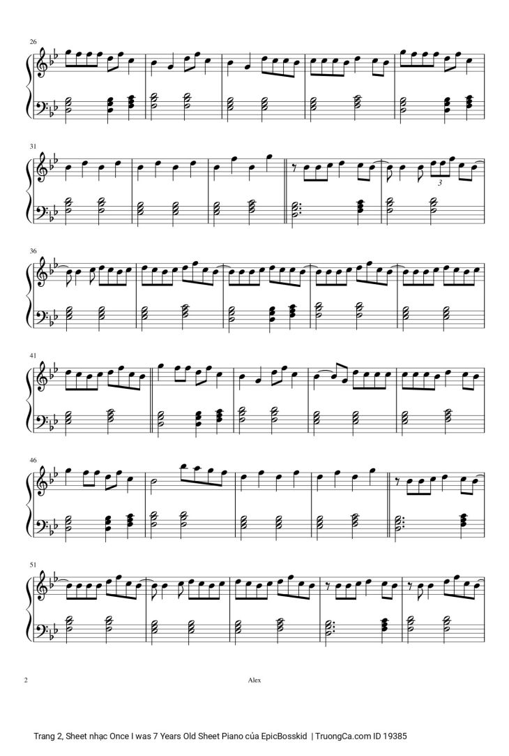 Page 2 of the piano sheet music PDF Piano – Once I was 7 Years Old Sheet Piano by EpicBosskid
