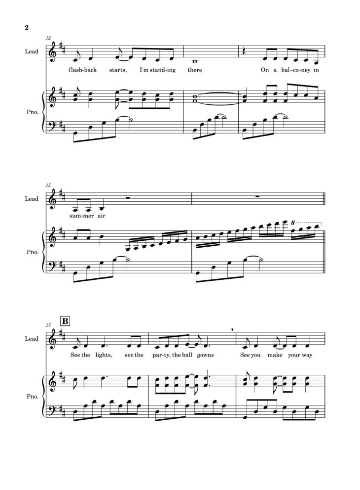 Page 2 of the piano sheet music PDF – Love Story (Taylor