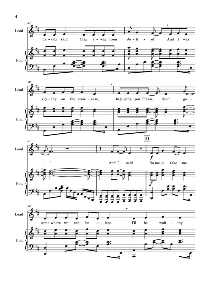 Page 4 of the piano sheet music PDF – Love Story (Taylor