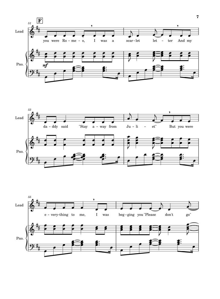 Page 7 of the piano sheet music PDF – Love Story (Taylor