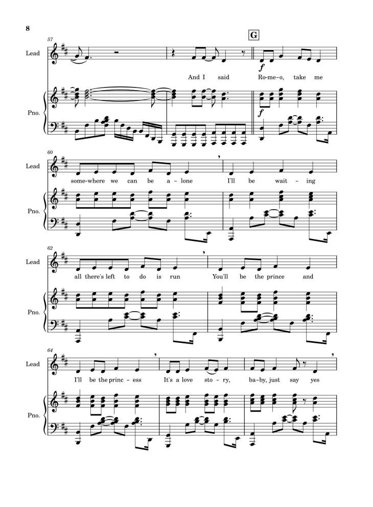 Page 8 of the piano sheet music PDF – Love Story (Taylor