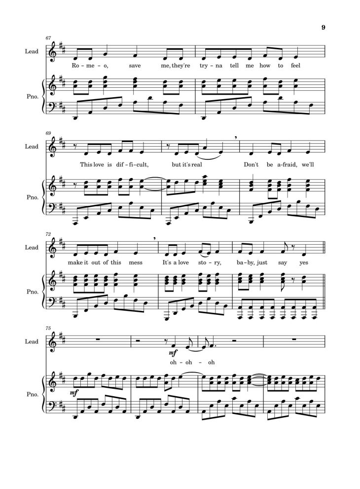 Page 9 of the piano sheet music PDF – Love Story (Taylor