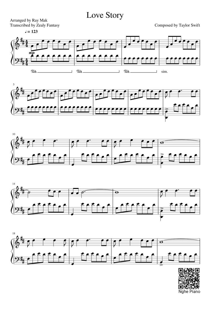 Page 1 of the piano sheet music PDF – Love Story Sheet Piano by Taylor Swift