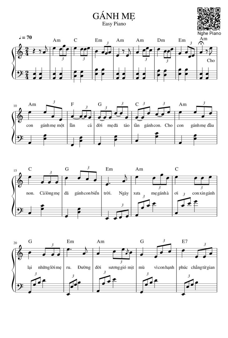 Page 1 of the piano sheet music PDF – GÁNH MẸ Sheet Piano by Gau Go Bac