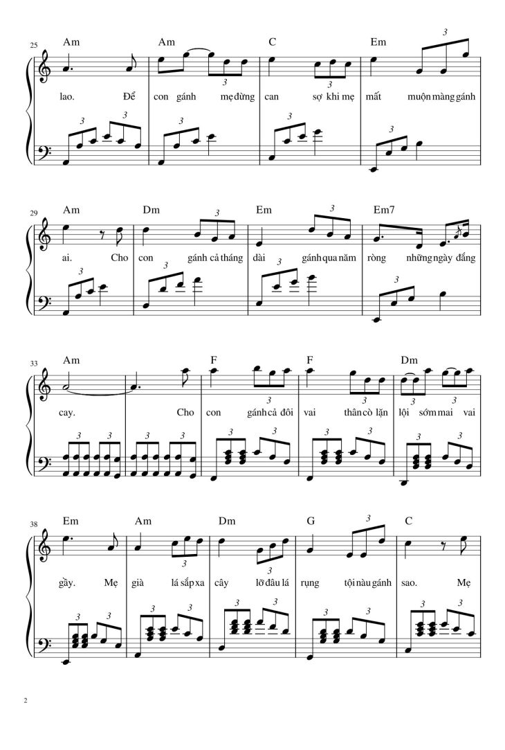 Page 2 of the piano sheet music PDF – GÁNH MẸ Sheet Piano by Gau Go Bac