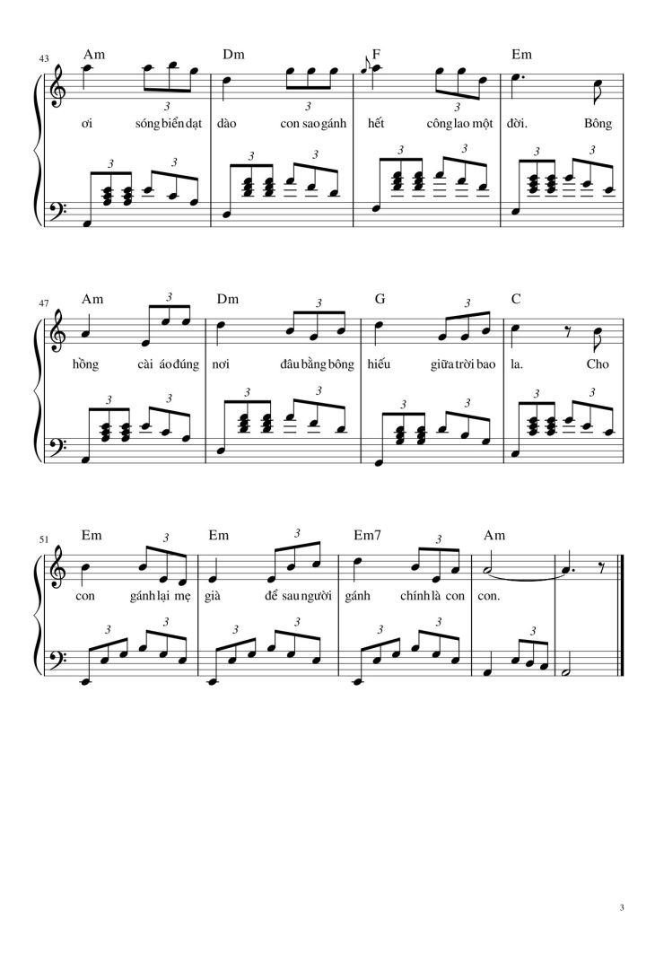 Page 3 of the piano sheet music PDF – GÁNH MẸ Sheet Piano by Gau Go Bac