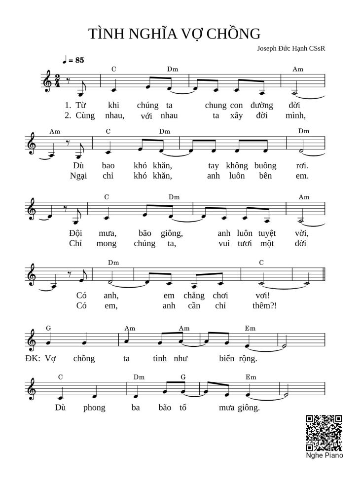 Page 1 of the piano sheet music PDF – Tình nghĩa vợ chồng Sheet Piano by Đức Hạnh