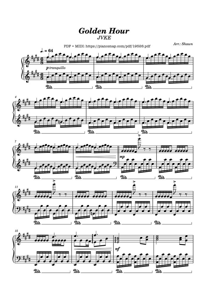 Page 1 of the piano sheet music PDF – Golden Hour JVKE Sheet Piano by Shawnshawnshawn