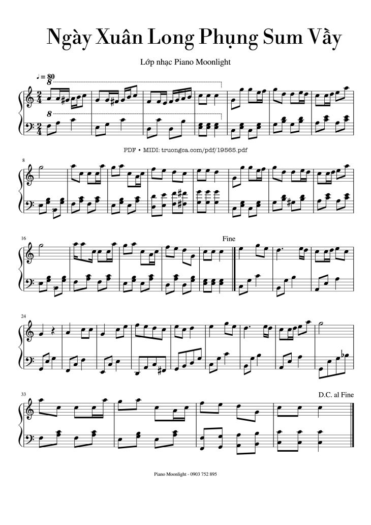 Page 1 of the piano sheet music PDF – Ngày Xuân Long Phụng Sum Vầy Sheet Piano by Tuần Châu