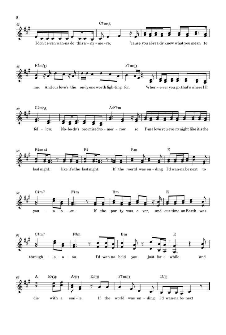 Page 2 of the piano sheet music PDF – Die With A Smile by Lady Gaga