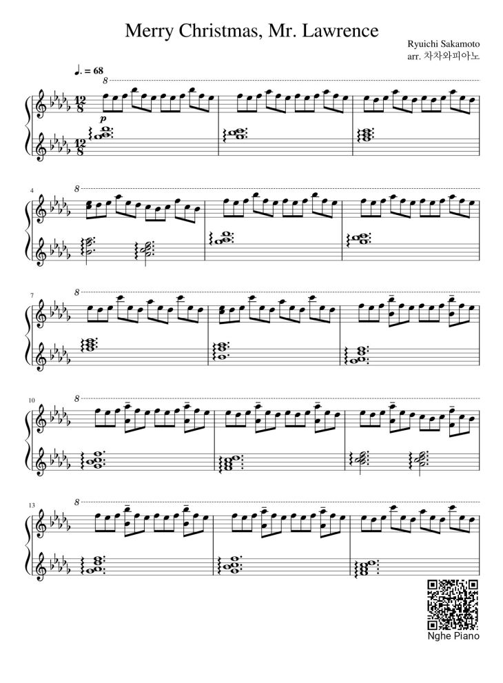 Page 1 of the piano sheet music PDF – Merry Christmas, Mr. Lawrence Sheet Piano by Ryuichi Sakamoto