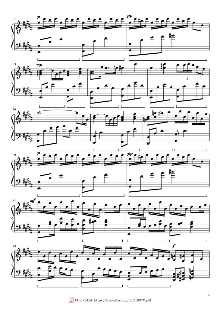 Page 3 of the piano sheet music PDF – Flower Dance Sheet Piano by DJ Okawari
